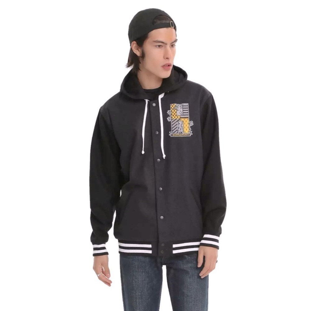 Harry Potter Hufflepuff Varsity Jacket Hoodie Wool Sz Large